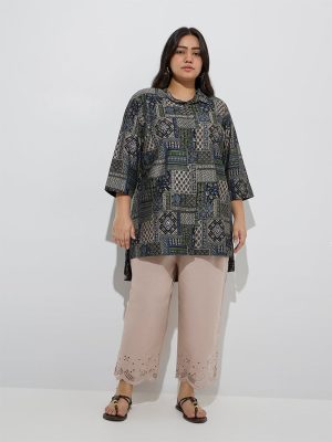 Diza Beige Schiffli Detailed Cotton Ethnic Pants