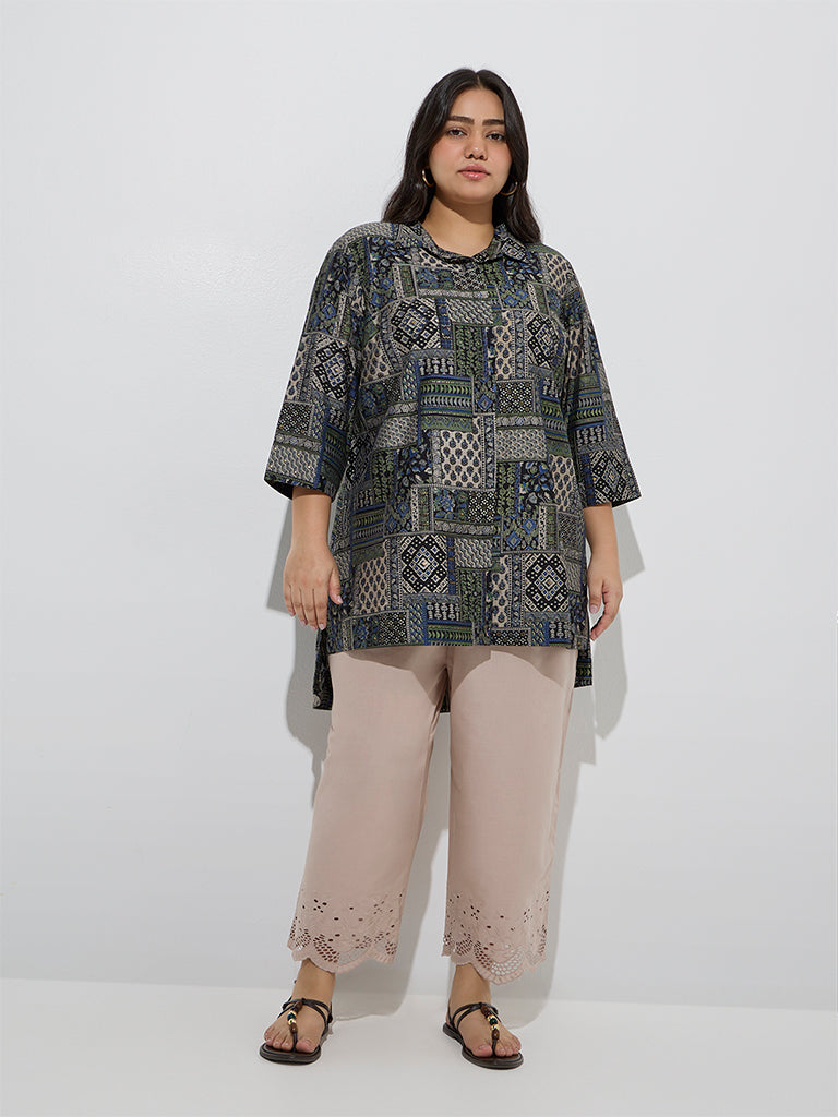 Diza Beige Schiffli Detailed Cotton Ethnic Pants