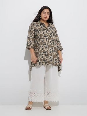 Diza White Schiffli Design Cotton Ethnic Pants