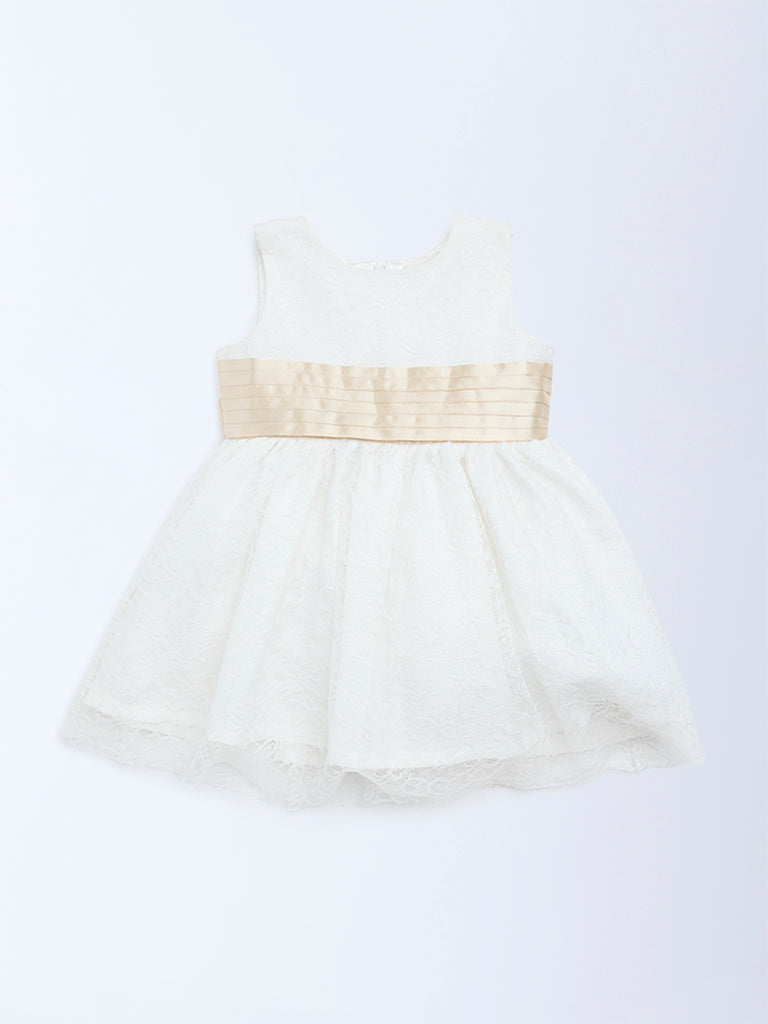 HOP Baby White Lace Detailed Fit-and-Flare Dress