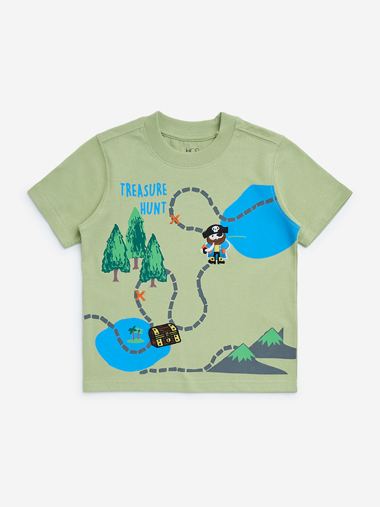 HOP Kids Sage Printed Cotton T-Shirt