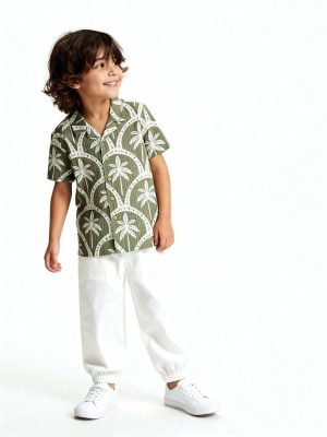 HOP Kids Olive Tropical-Inspired Cotton-Blend Shirt