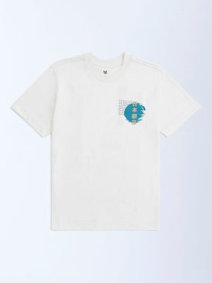 Y&F Kids Off-White Cityscape-Inspired Cotton T-Shirt