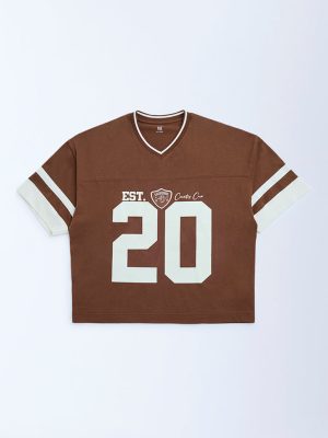 Y&F Kids Brown Numerical Design Cotton T-Shirt