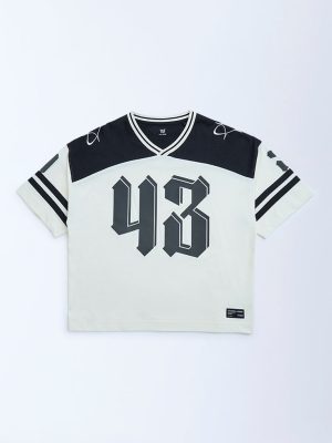 Y&F Kids Off-White Numerical Design Cotton T-Shirt