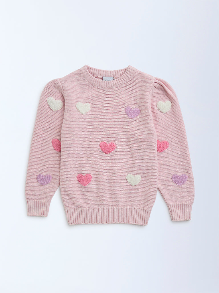 HOP Kids Pink Heart Embroidered Cotton Sweater - Image 2