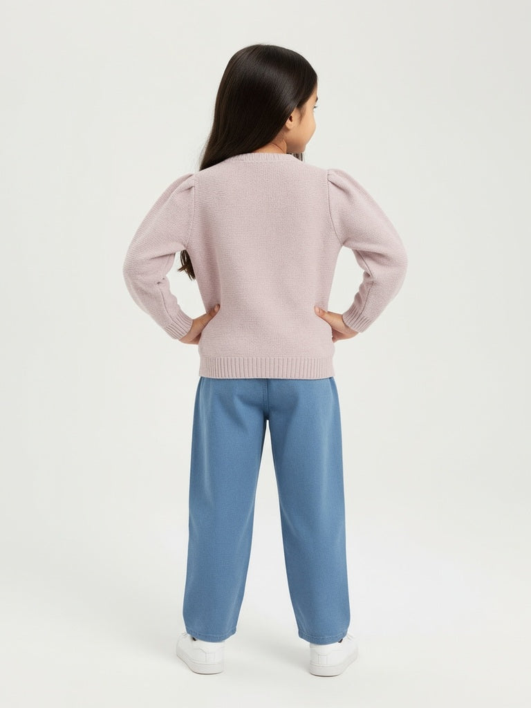 HOP Kids Pink Heart Embroidered Cotton Sweater - Image 5