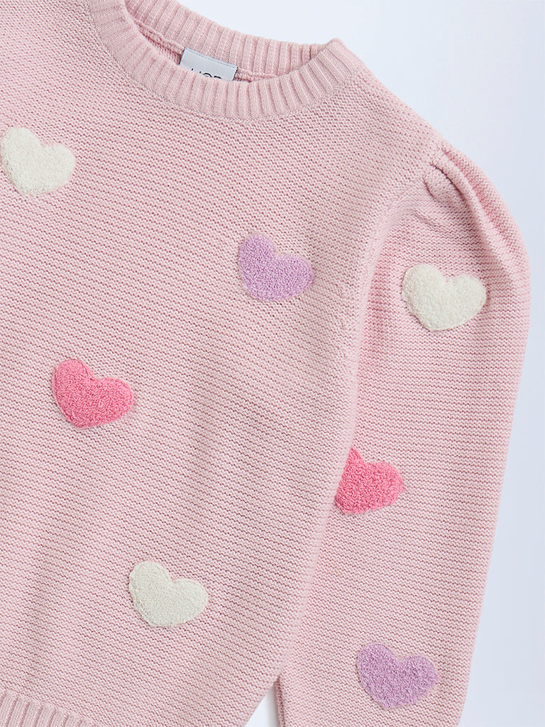 HOP Kids Pink Heart Embroidered Cotton Sweater - Image 4
