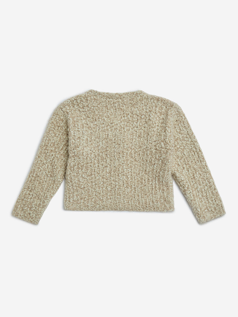 HOP Kids Beige Floral Detailed Fleece Cardigan - Image 2