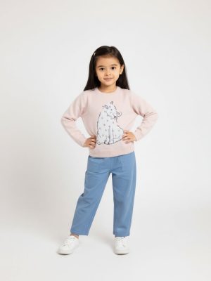 HOP Light Pink Animal Design Cotton Sweater