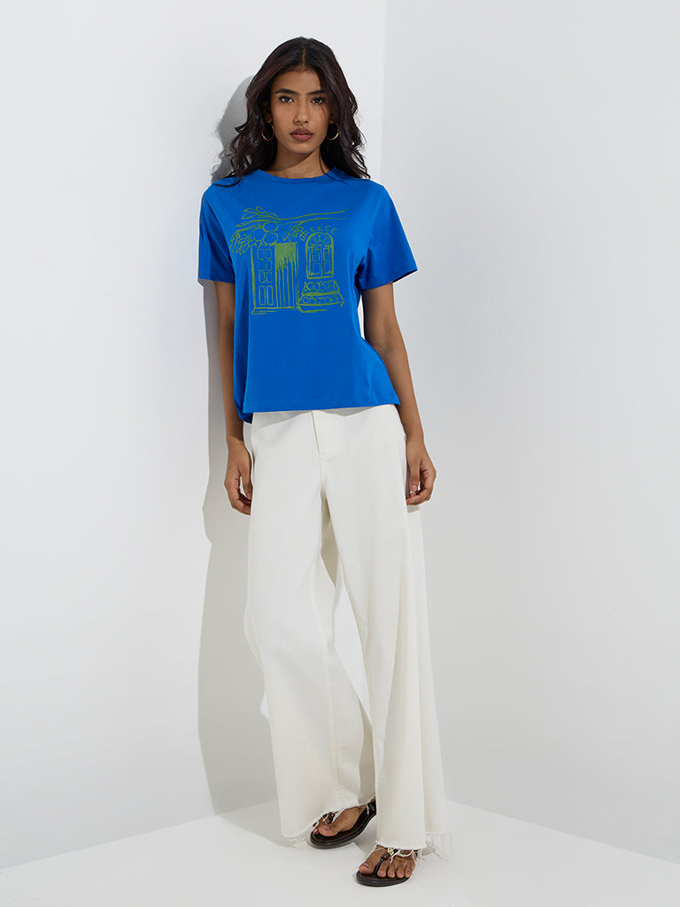 LOV Blue Scenic-Inspired Cotton T-Shirt - Image 2