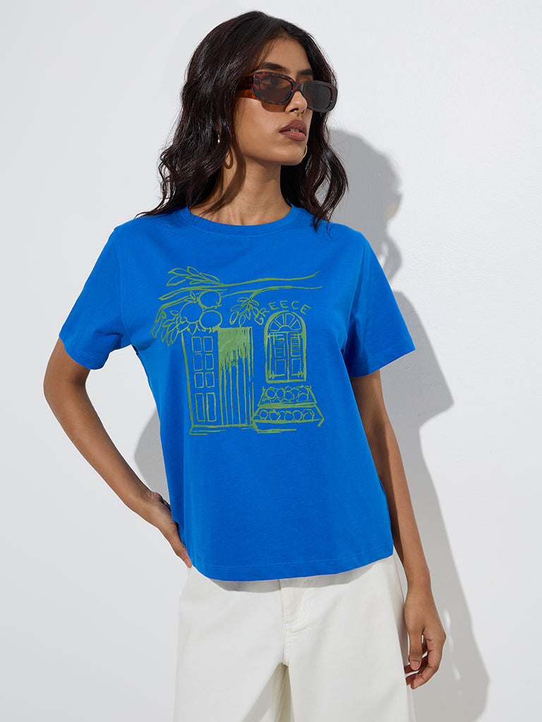 LOV Blue Scenic-Inspired Cotton T-Shirt