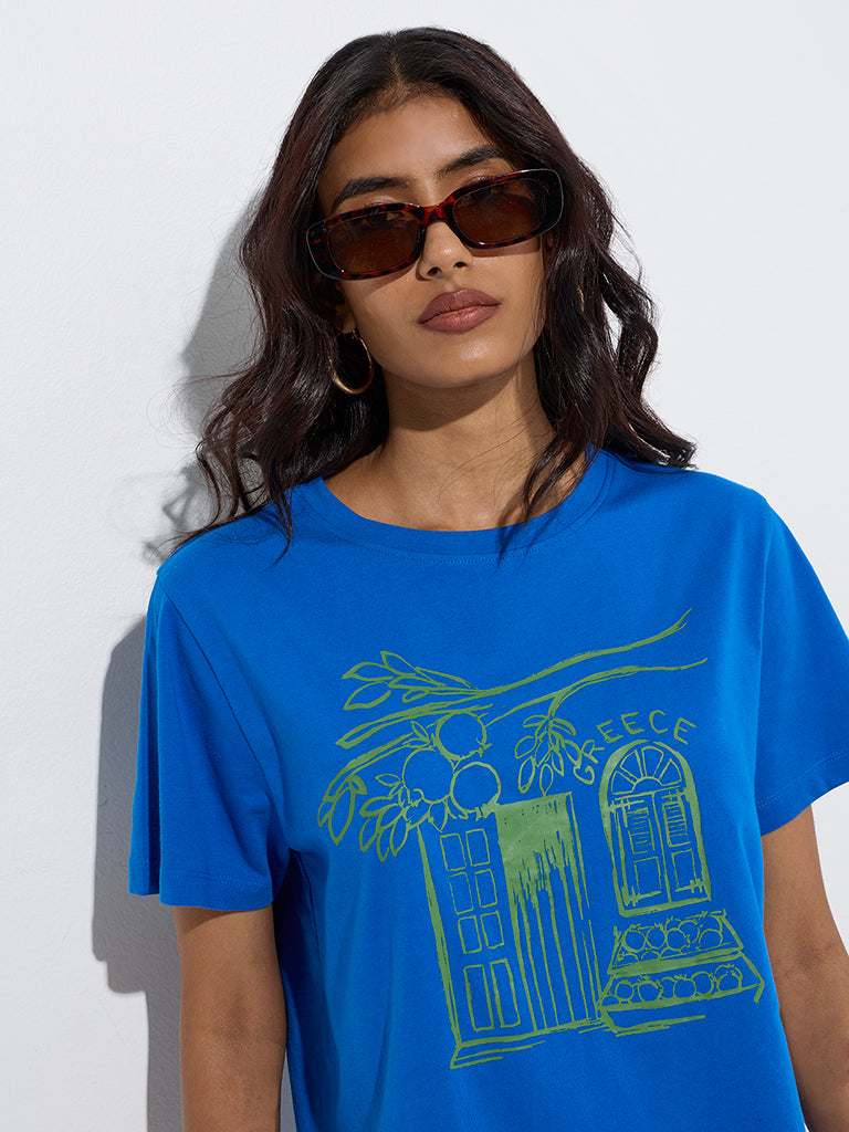 LOV Blue Scenic-Inspired Cotton T-Shirt - Image 3