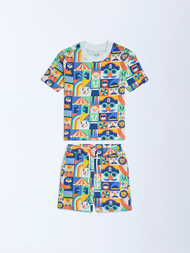 HOP Kids Multicolour Cotton T-Shirt and Shorts Set - Image 2