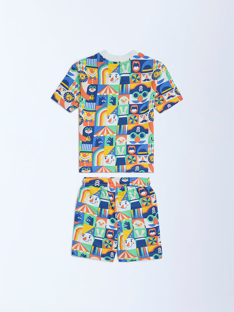 HOP Kids Multicolour Cotton T-Shirt and Shorts Set - Image 3