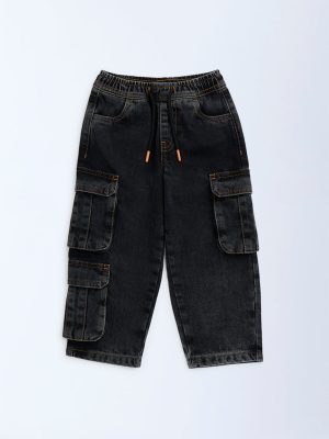 HOP Kids Charcoal Cargo-Style Mid-Rise Jeans
