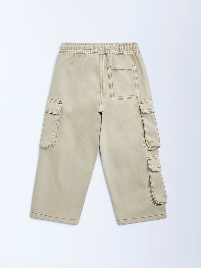HOP Kids Beige Cargo-Style Mid-Rise Jeans - Image 3