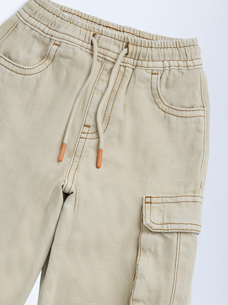HOP Kids Beige Cargo-Style Mid-Rise Jeans - Image 4