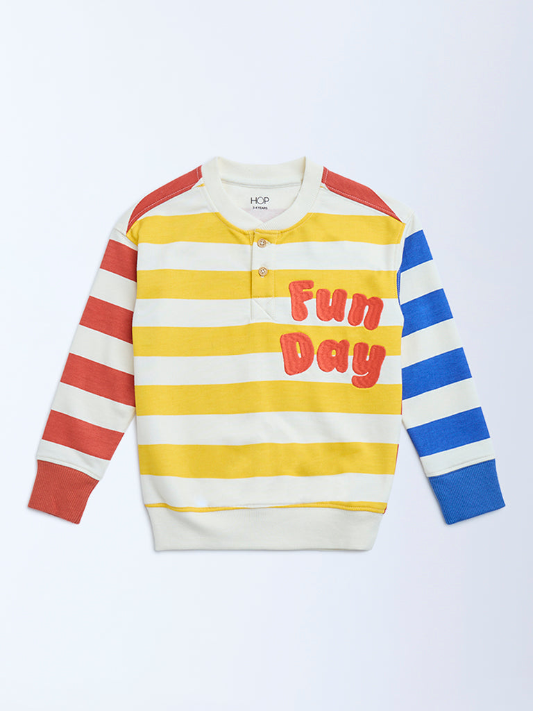 HOP Kids Multicolour Striped Cotton-Blend Sweatshirt - Image 2