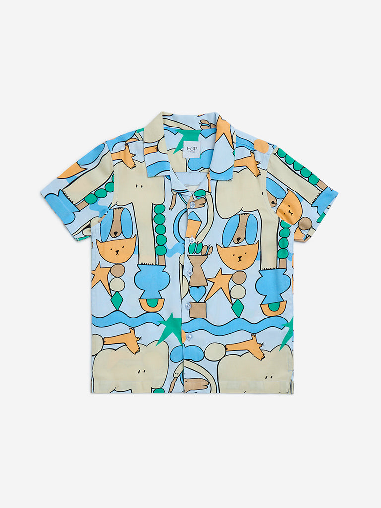 HOP Kids Blue Animal Printed Shirt - Image 2