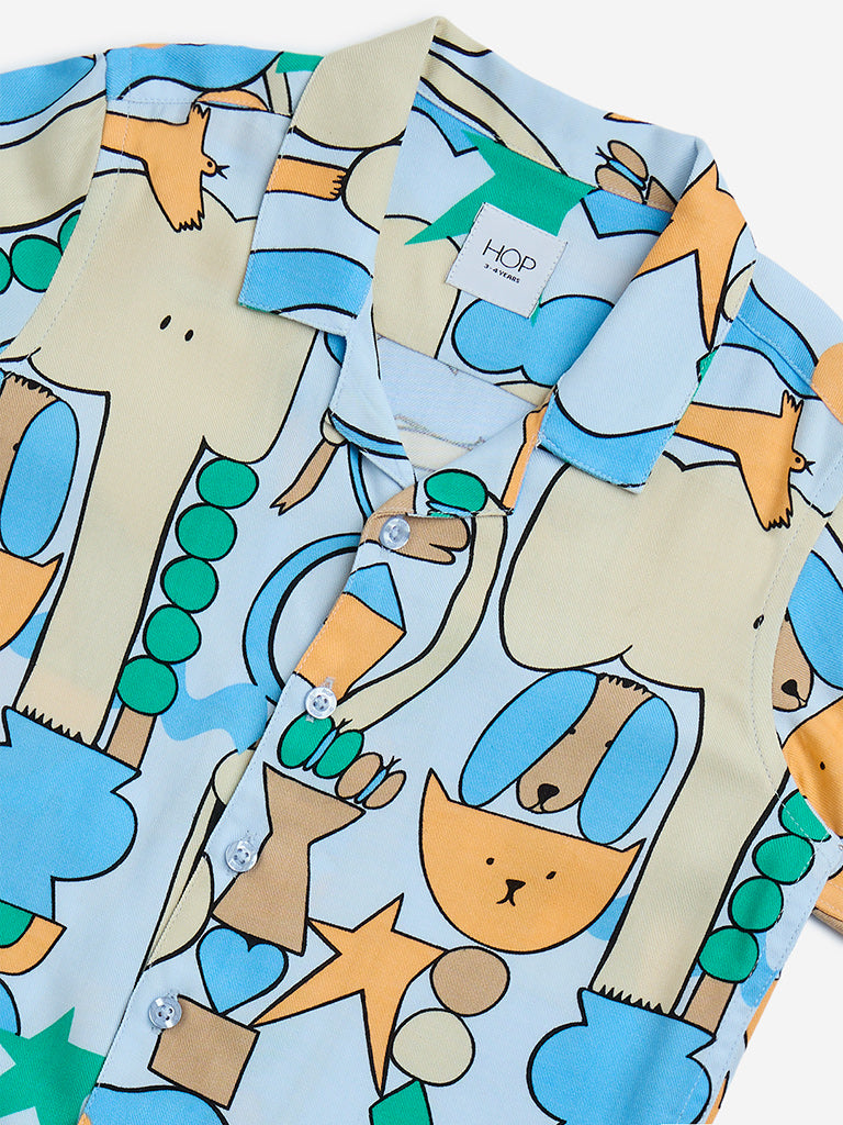 HOP Kids Blue Animal Printed Shirt - Image 4