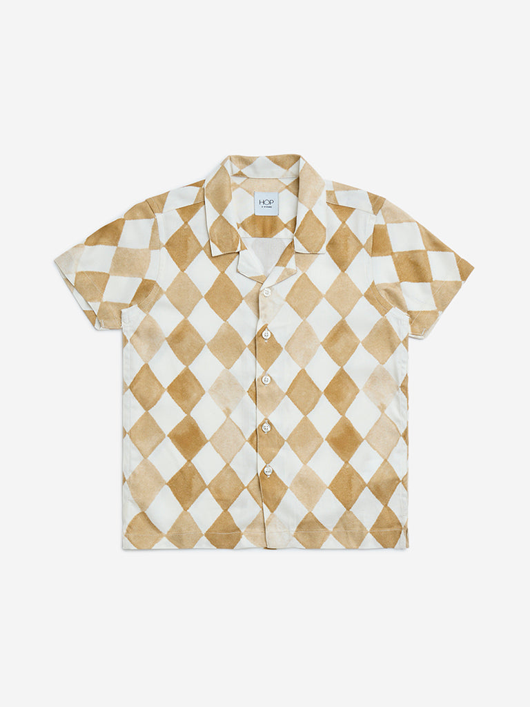 HOP Kids Taupe Geometric Printed Shirt - Image 2