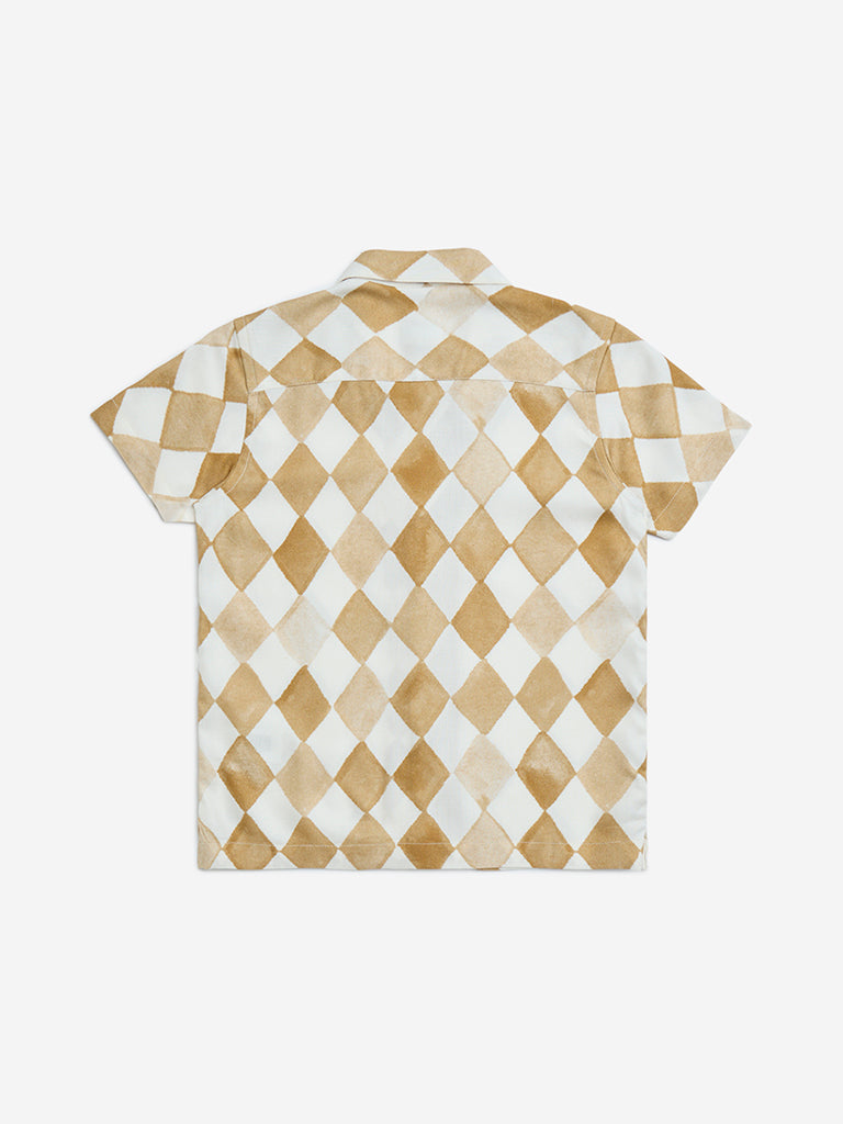 HOP Kids Taupe Geometric Printed Shirt - Image 3