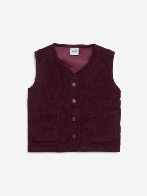 HOP Kids Wine Floral Detailed Cotton Jacket