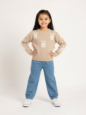 HOP Kids Beige Bunny Design Sweater