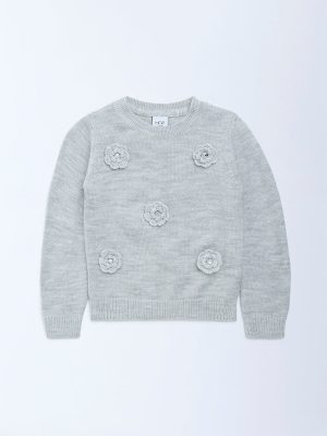 HOP Kids Grey Floral Applique Sweater