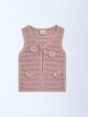 HOP Kids Dusty Pink Crochet Knitted Cotton Vest Top