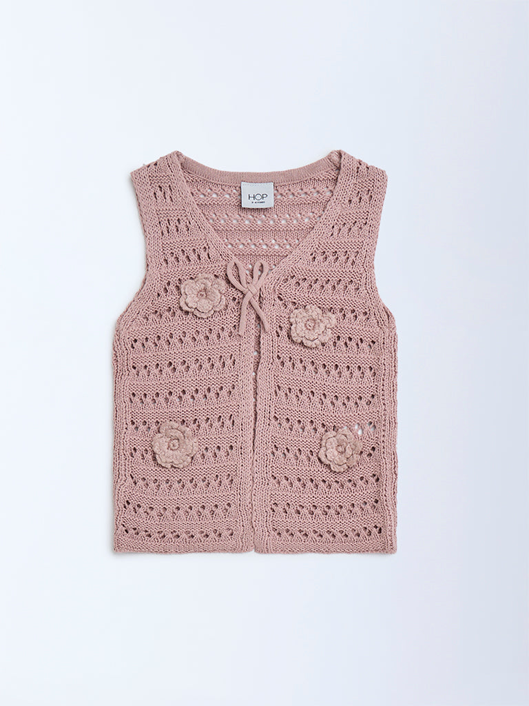 HOP Kids Dusty Pink Crochet Knitted Cotton Vest Top