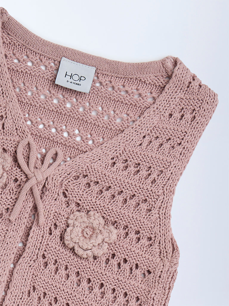 HOP Kids Dusty Pink Crochet Knitted Cotton Vest Top - Image 3