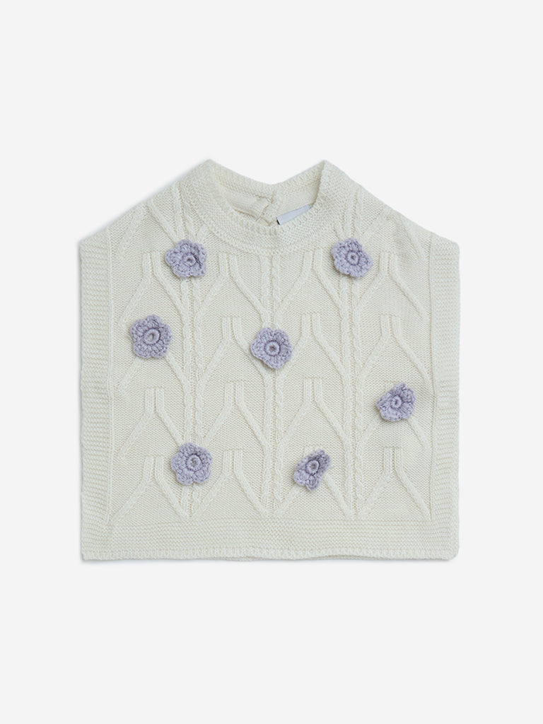 HOP Kids Off-White Floral Knitted Sweater - Image 2