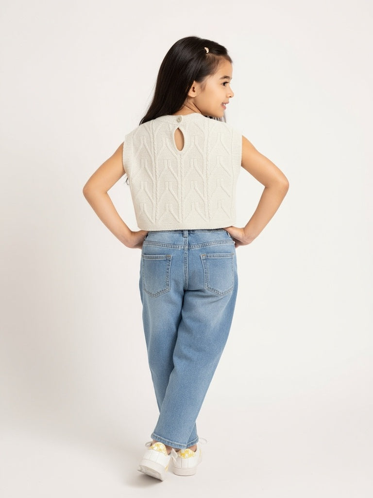 HOP Kids Off-White Floral Knitted Sweater - Image 5