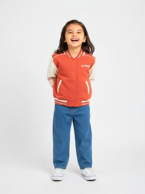 HOP Kids Red Text Design Cotton-Blend Varsity Jacket