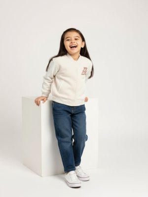 HOP Kids Beige Printed Cotton-Blend Varsity Jacket