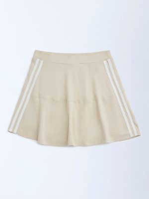 Y&F Kids Beige Striped High-Rise Cotton-Blend Skirt