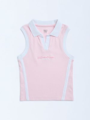 Y&F Kids Pink Text Design Cotton-Blend T-Shirt