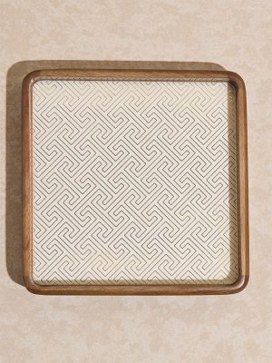 Westside Home Brown Geometric Design Oak Tray