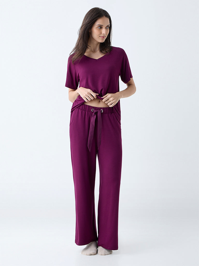 Wunderlove Purple Solid High-Rise Pants