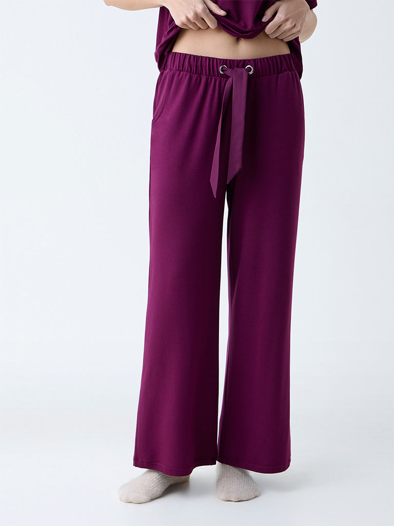 Wunderlove Purple Solid High-Rise Pants - Image 2
