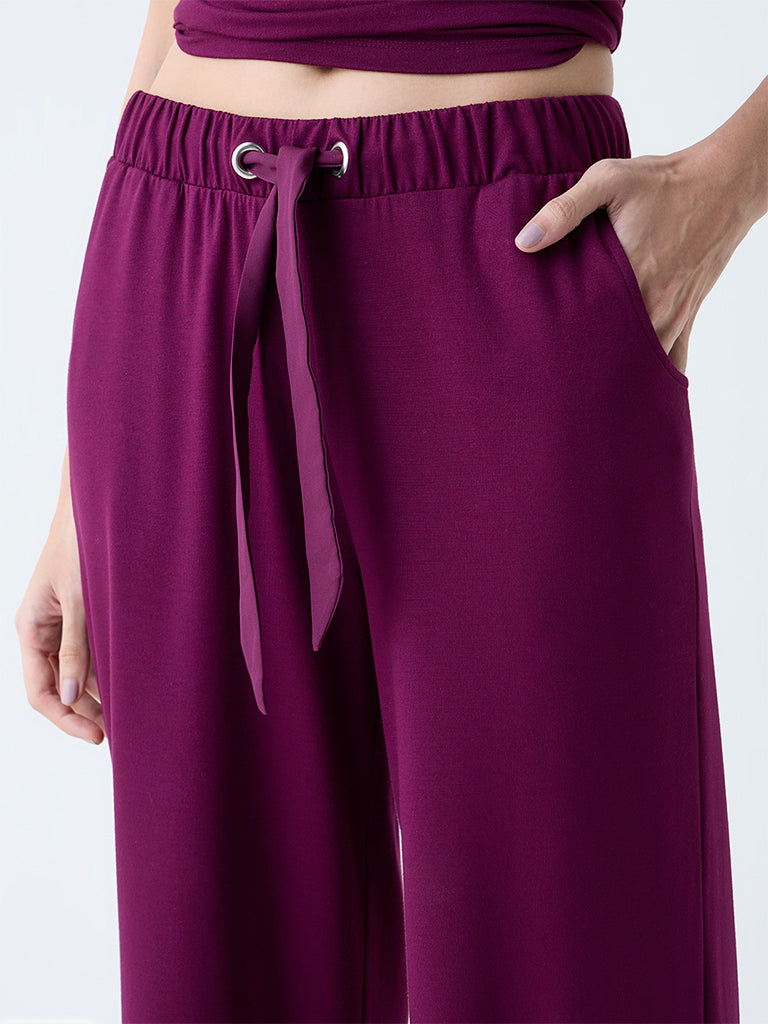 Wunderlove Purple Solid High-Rise Pants - Image 3