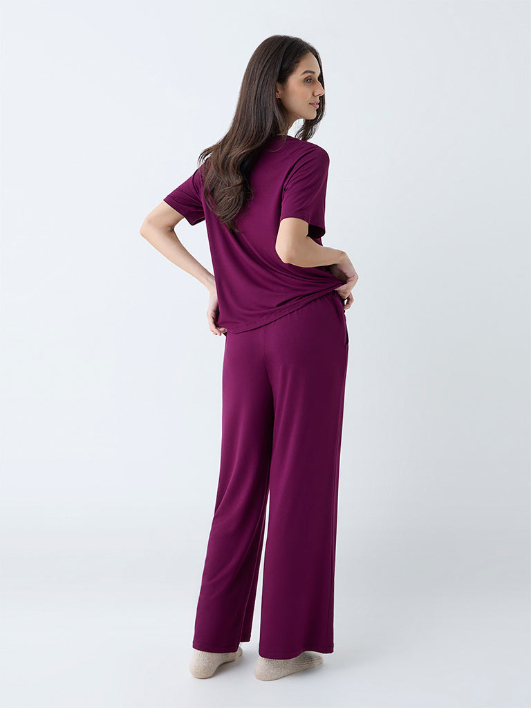 Wunderlove Purple Solid High-Rise Pants - Image 4