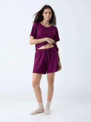 Wunderlove Purple Solid High-Rise Shorts