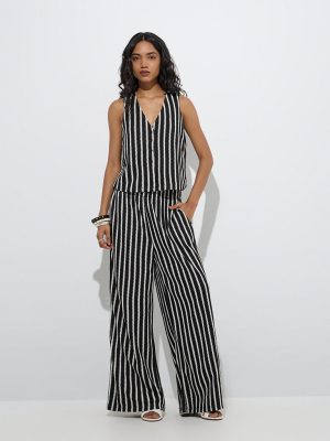 LOV Black Striped Knitted High-Rise Trousers