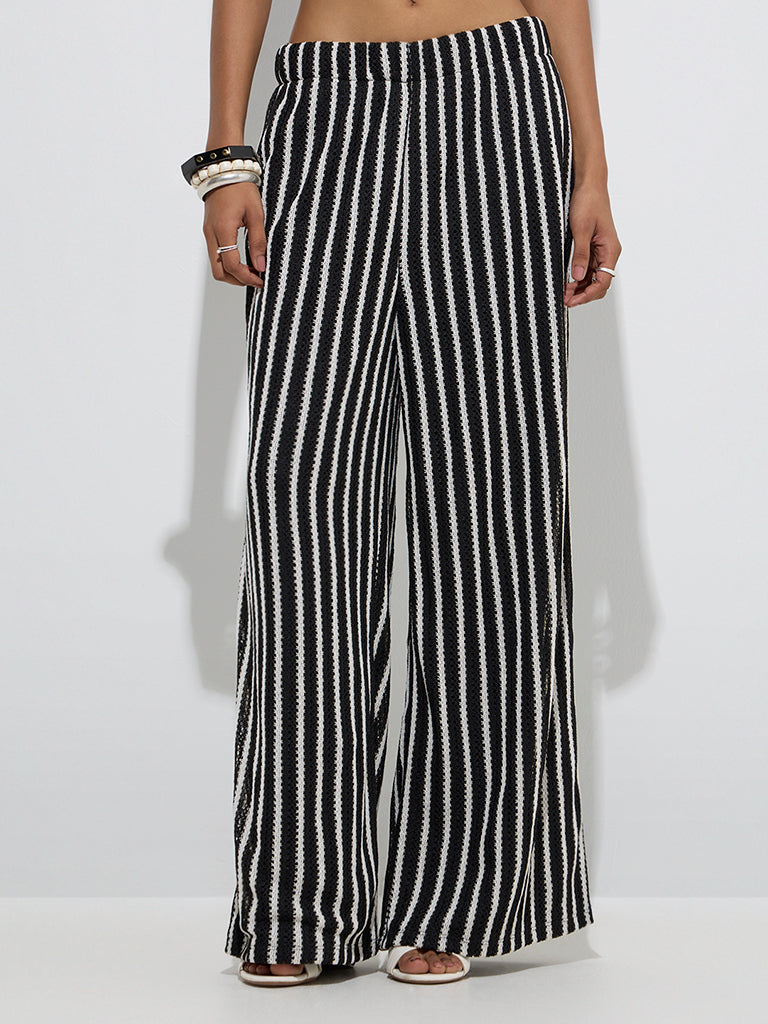 LOV Black Striped Knitted High-Rise Trousers - Image 2