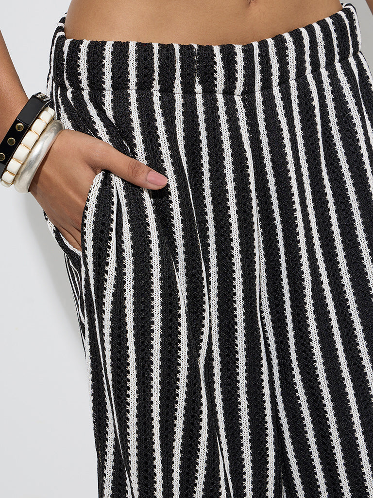 LOV Black Striped Knitted High-Rise Trousers - Image 3