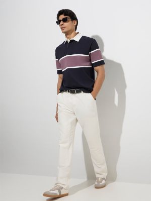 WES Casuals Navy Relaxed-Fit Cotton-Blend Polo T-Shirt