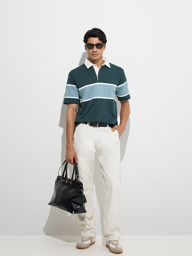 WES Casuals Teal Relaxed-Fit Cotton-Blend Polo T-Shirt